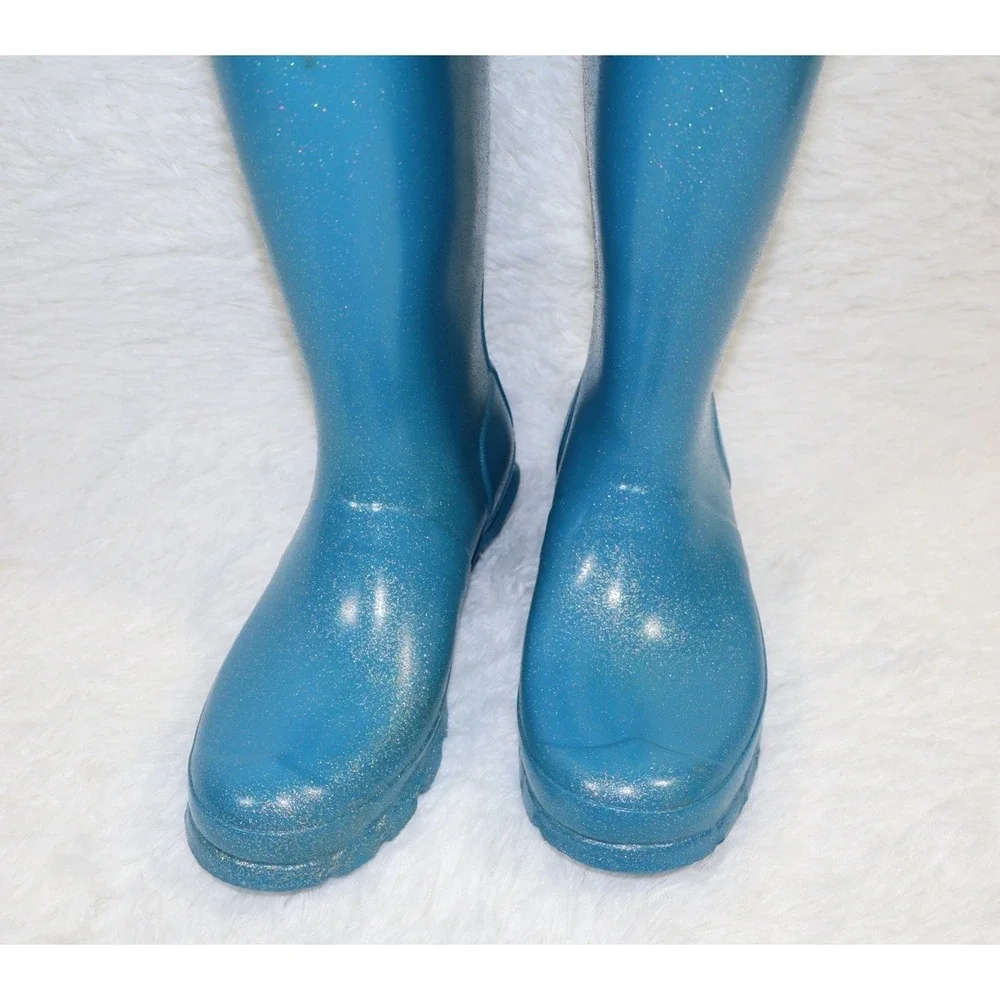 Hunter Big Kids Original Giant Glitter Rain Boots Blue Youth Sz 5 / Womens 6